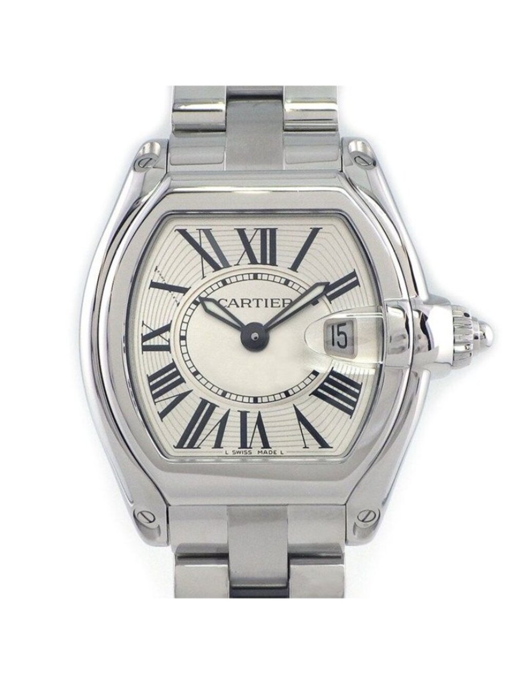 Cartier Watch Roadster SM Tonneau Silver Dial Roman Index Date Luminous Hand SS